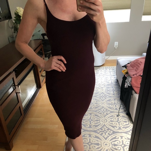 H&M maroon ribbed midi dress, XS - Picture 2 of 5